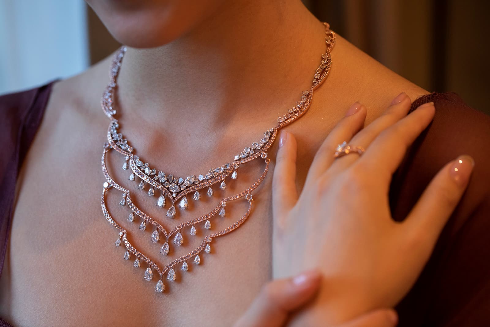  HARAKH colourless and pink diamond necklace designer especially for Jane Li