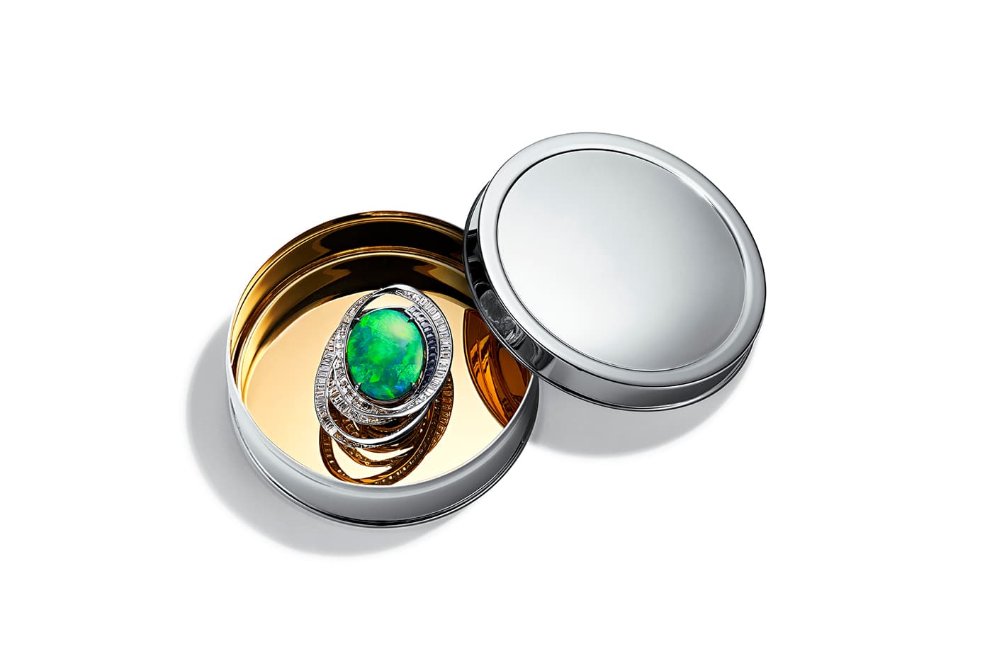  Tiffany&Co. Blue Book 2019 collection brooch with black opal, sapphires, and diamonds in platinum, box in gold and sterling silver 