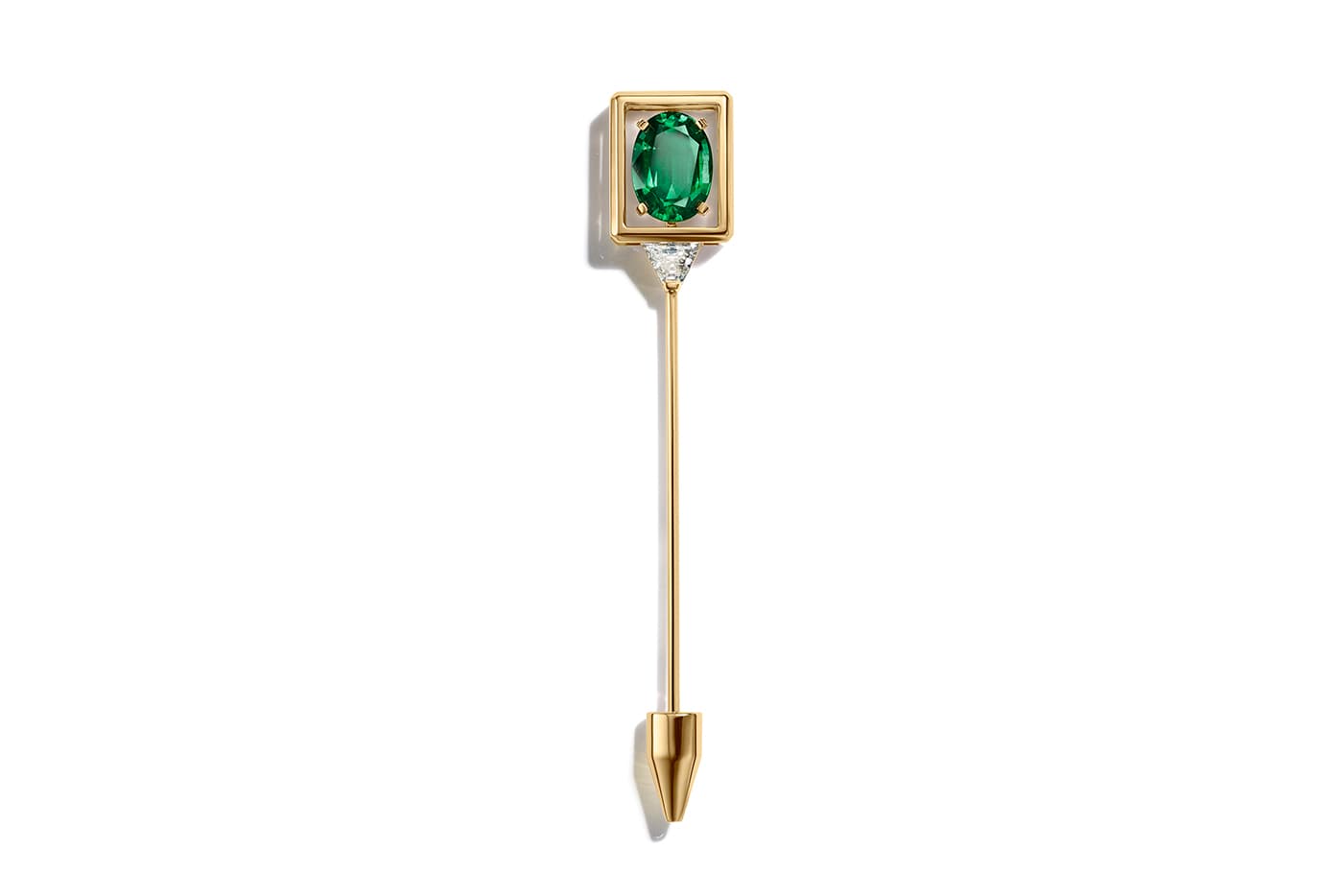 Tiffany&Co. Blue Book 2019 collection lapel pin with over 3ct emerald and diamond in yellow gold 