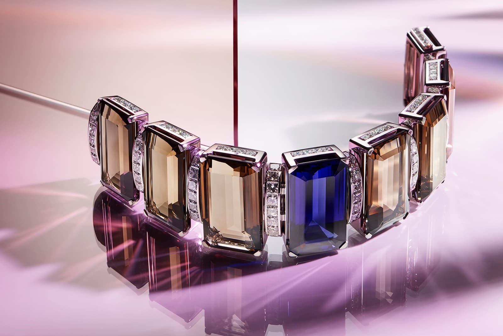 Tiffany&Co. Blue Book 2019 collection bracelet with over 55ct tanzanite, smoky quartz and diamonds in platinum