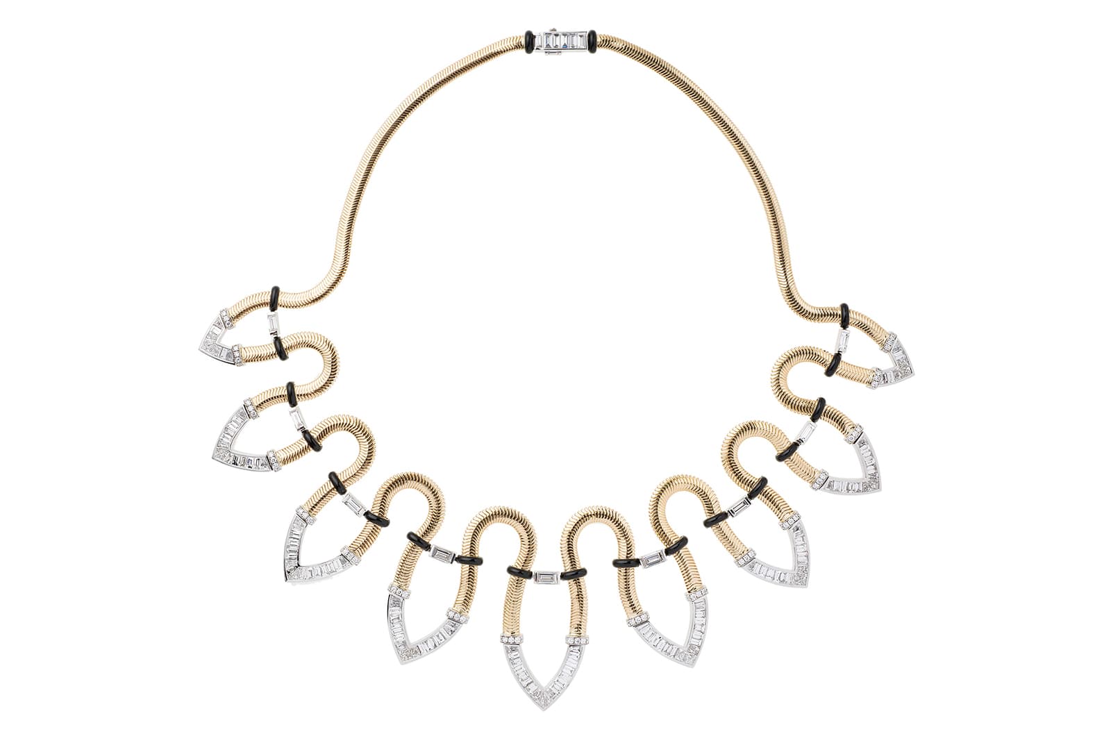  Nikos Koulis ‘Feelings’ collection necklace with diamonds and black enamel in yellow and white gold