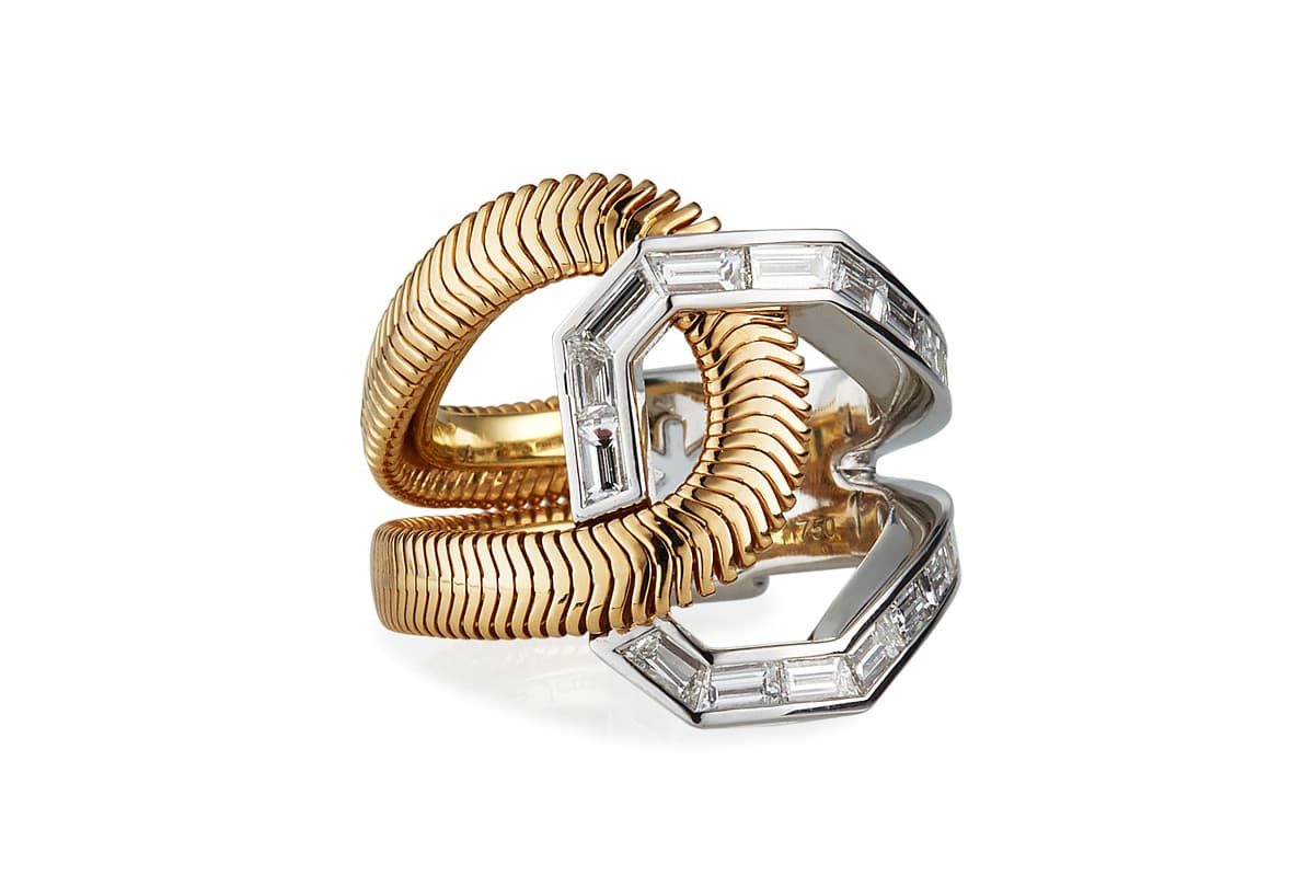  Nikos Koulis ‘Feelings’ collection ring with diamonds in yellow and white gold 
