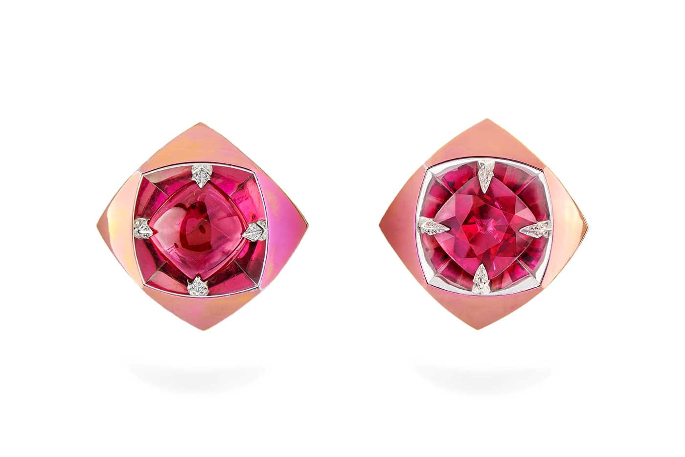  Fabio Salini earrings with 18.68ct rubellite, 16.02ct rhodolite and diamonds in titanium and white gold