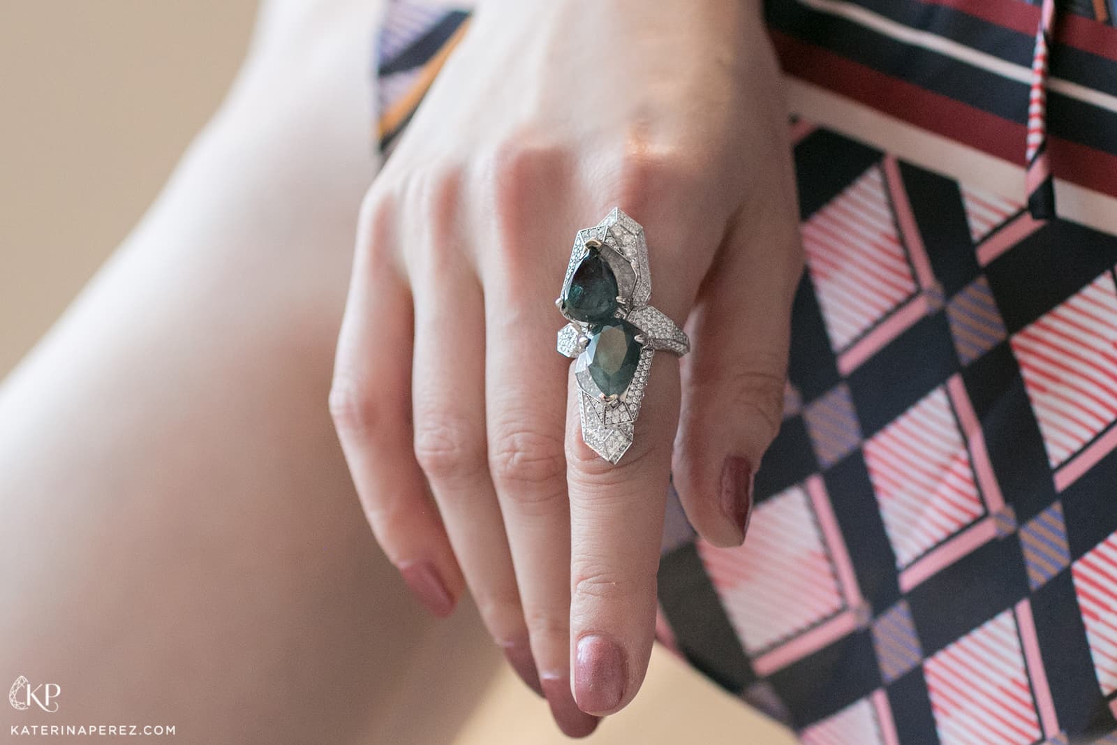  Rubeus 'Toi et Moi' ring with 8.27ct and 5.69ct pear cut alexandrites, diamonds and rock crystal in white gold