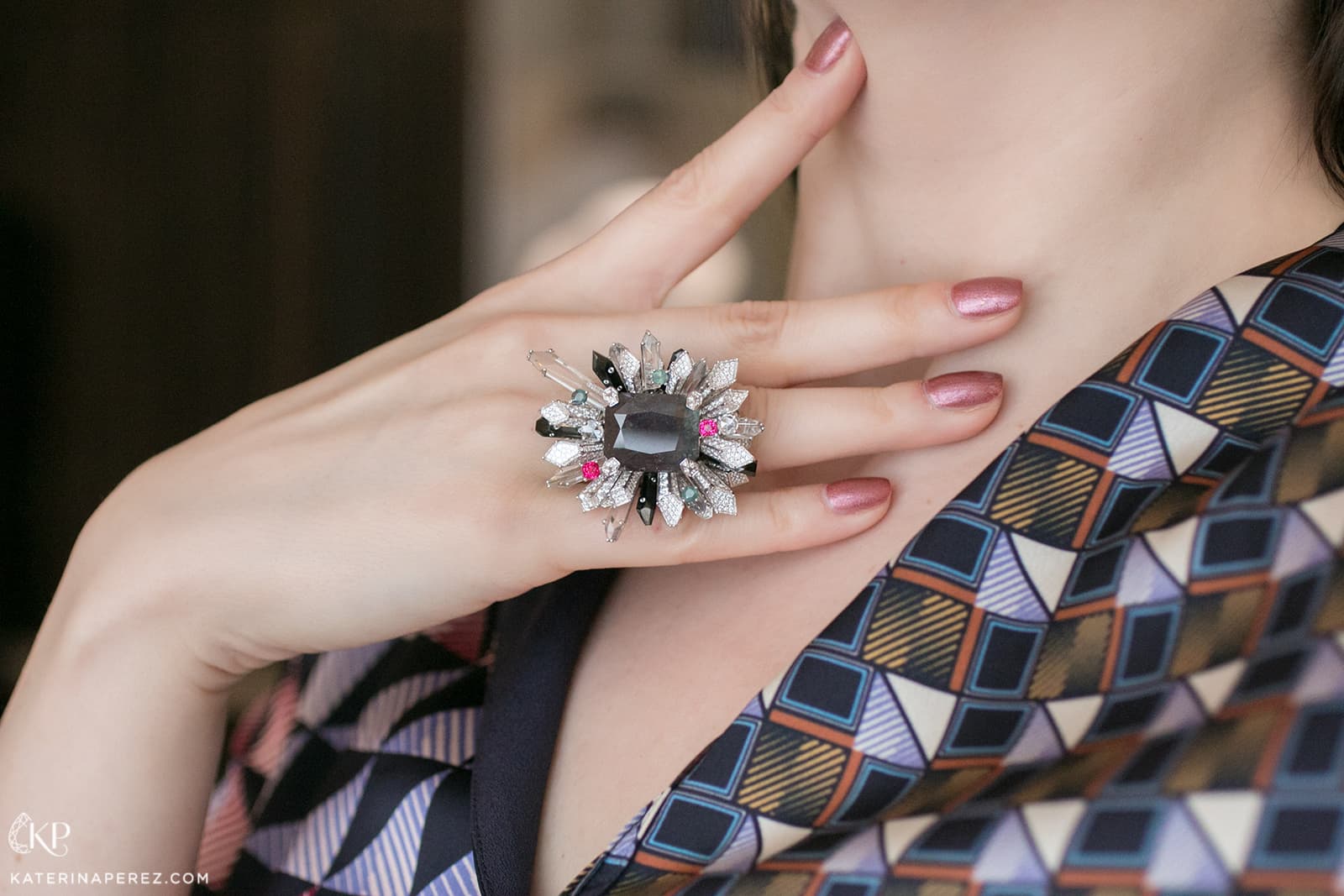  Rubeus 'Imperial' ring with emerald cut 29.62ct alexandrite, accenting alexandrites, diamonds, spinels and rock crystal in white gold and titanium