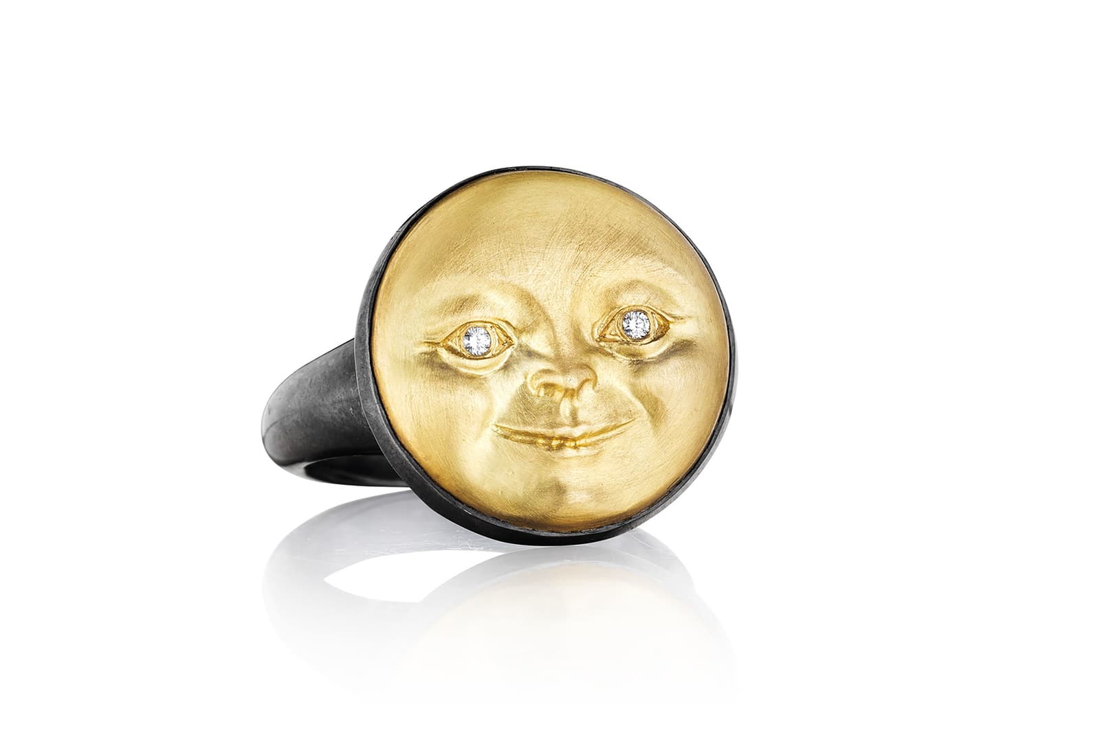 Anthony Lent ‘Celestial’ collection ring with diamonds in yellow gold and oxidised silver