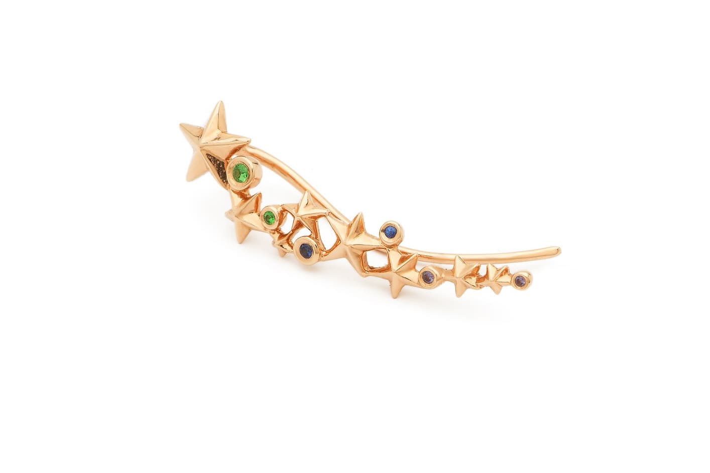  Bibi van der Velden 'Galaxy' collection ear climber with tsavorites and sapphires in yellow gold