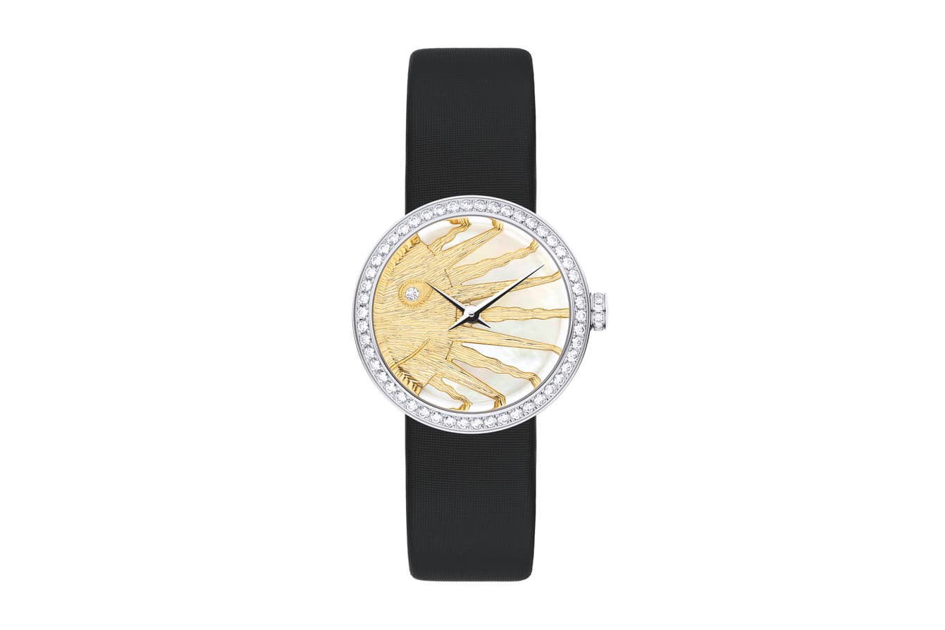  Dior ‘Rose Céleste’ collection watch with diamonds and mother of pearl in yellow and white gold
