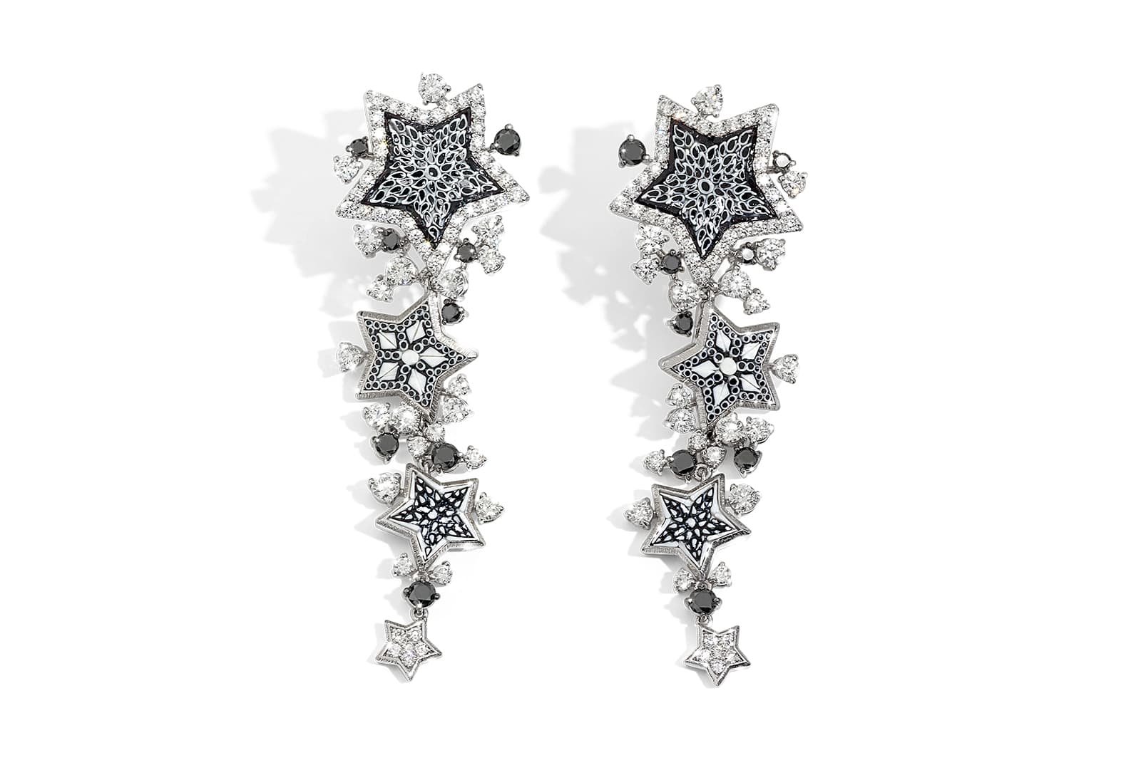  SICIS ‘Etoile Dark’ earrings with mosaic and black and colourless diamonds in white gold