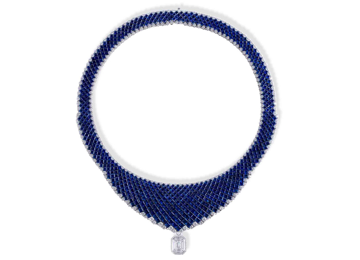  Stenzhorn Ovidio necklace with invisible set sapphires and diamonds in white gold