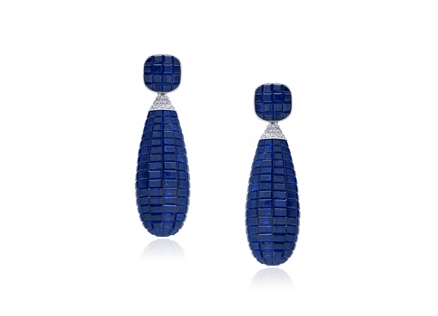  Stenzhorn Mosaic collection Classic Drop earrings with diamonds and invisible set sapphires in white gold