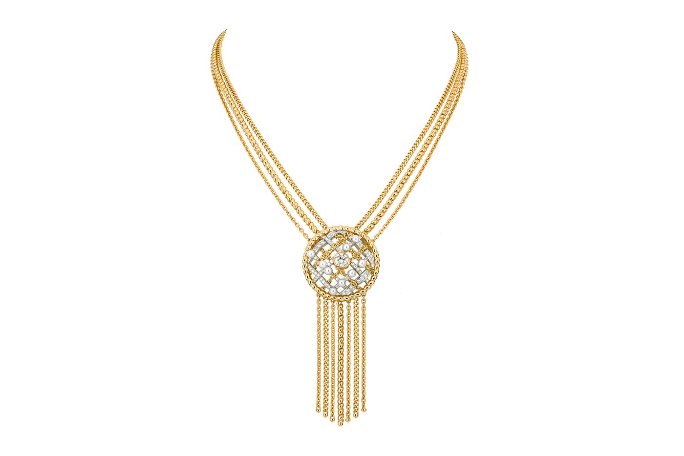 Chanel High Jewellery Tweed de Chanel collection Tweed Cordage necklace with diamonds and pearls in yellow gold and platinum