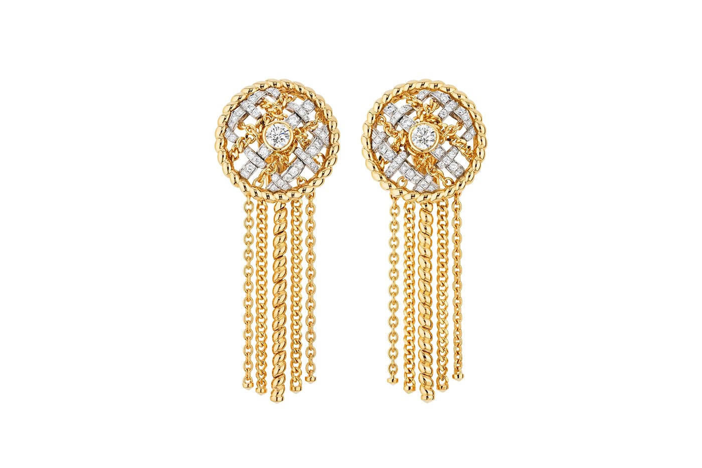  Chanel High Jewellery Tweed de Chanel collection Tweed Cordage earrings with diamonds in yellow gold and platinum