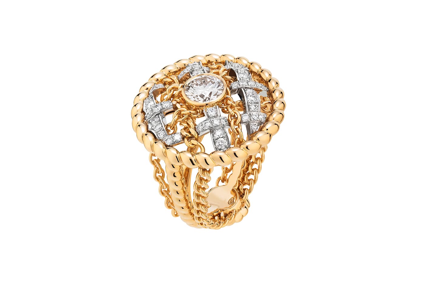  Chanel High Jewellery Tweed de Chanel collection Tweed Cordage ring with diamonds in yellow gold and platinum