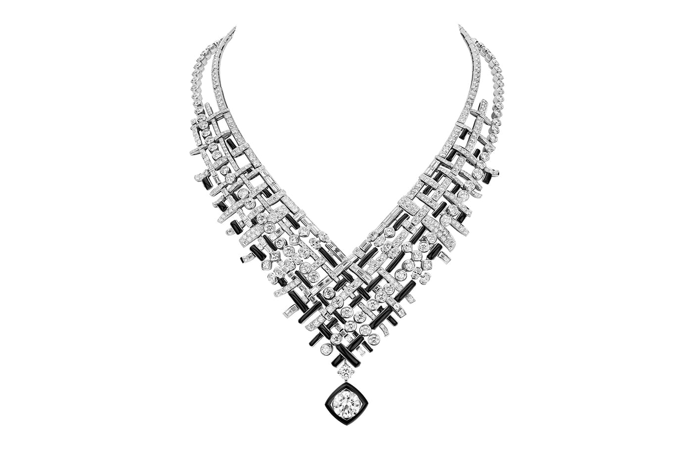 Chanel High Jewellery Tweed de Chanel collection Tweed Graphique necklace with 5.03ct diamond, onyx and diamonds in white gold