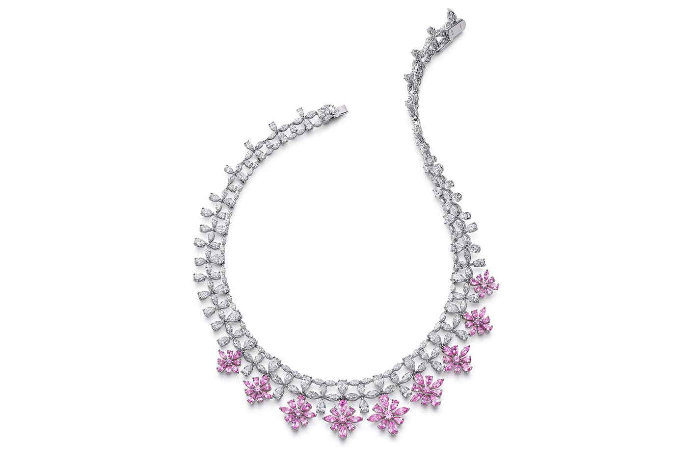  Chopard Red Carpet 2019 collection necklace with pink sapphires and diamonds in white gold