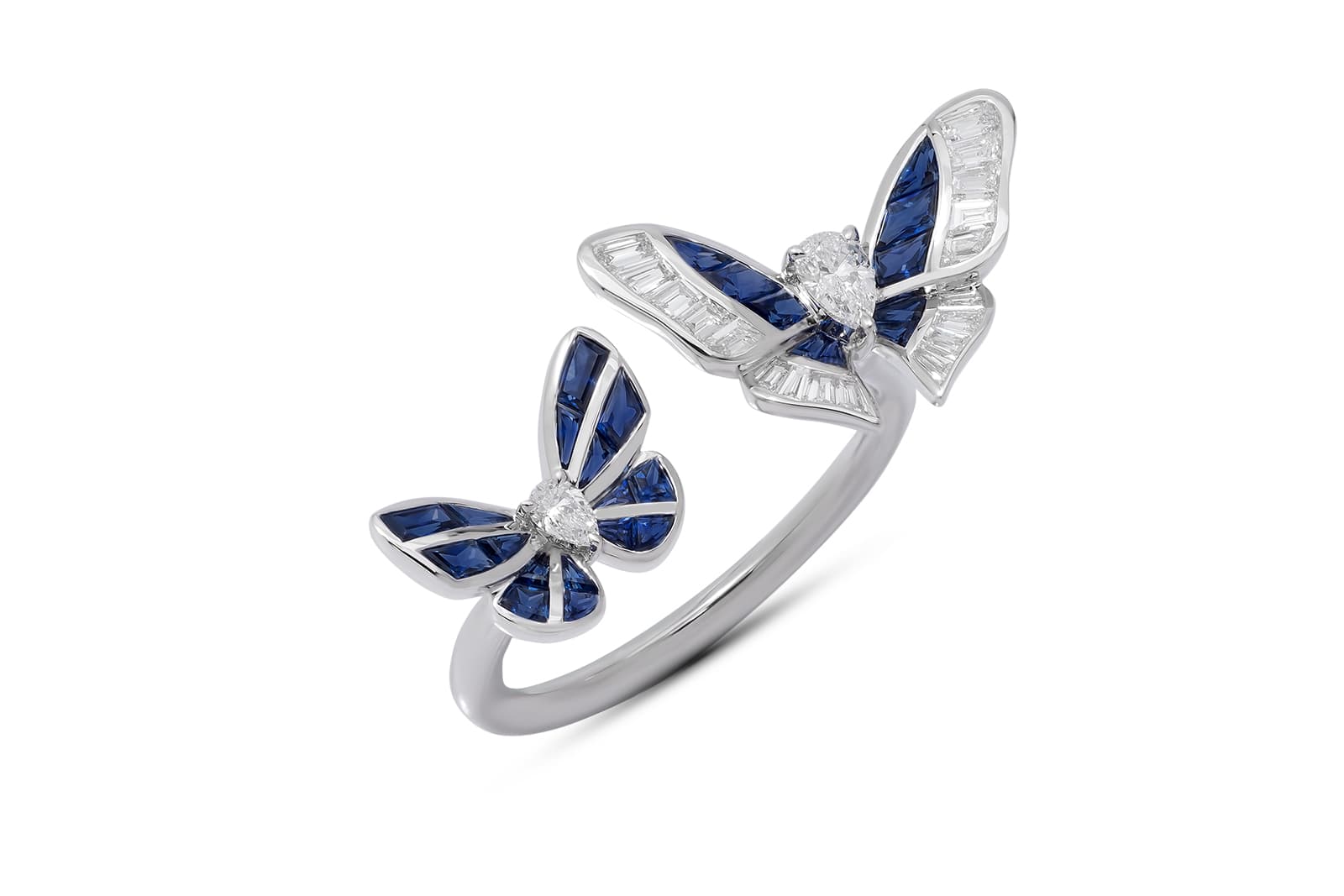  Stenzhorn Butterfly Lovers collection ring with diamonds and sapphires in white gold