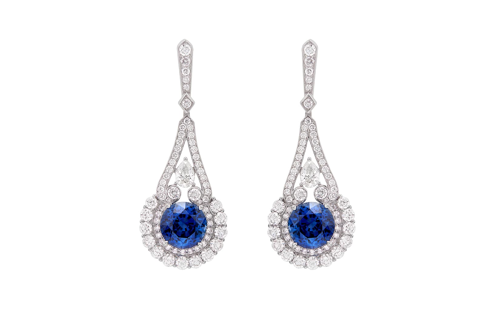 Garrard high jewellery earrings with sapphires and diamonds in white gold