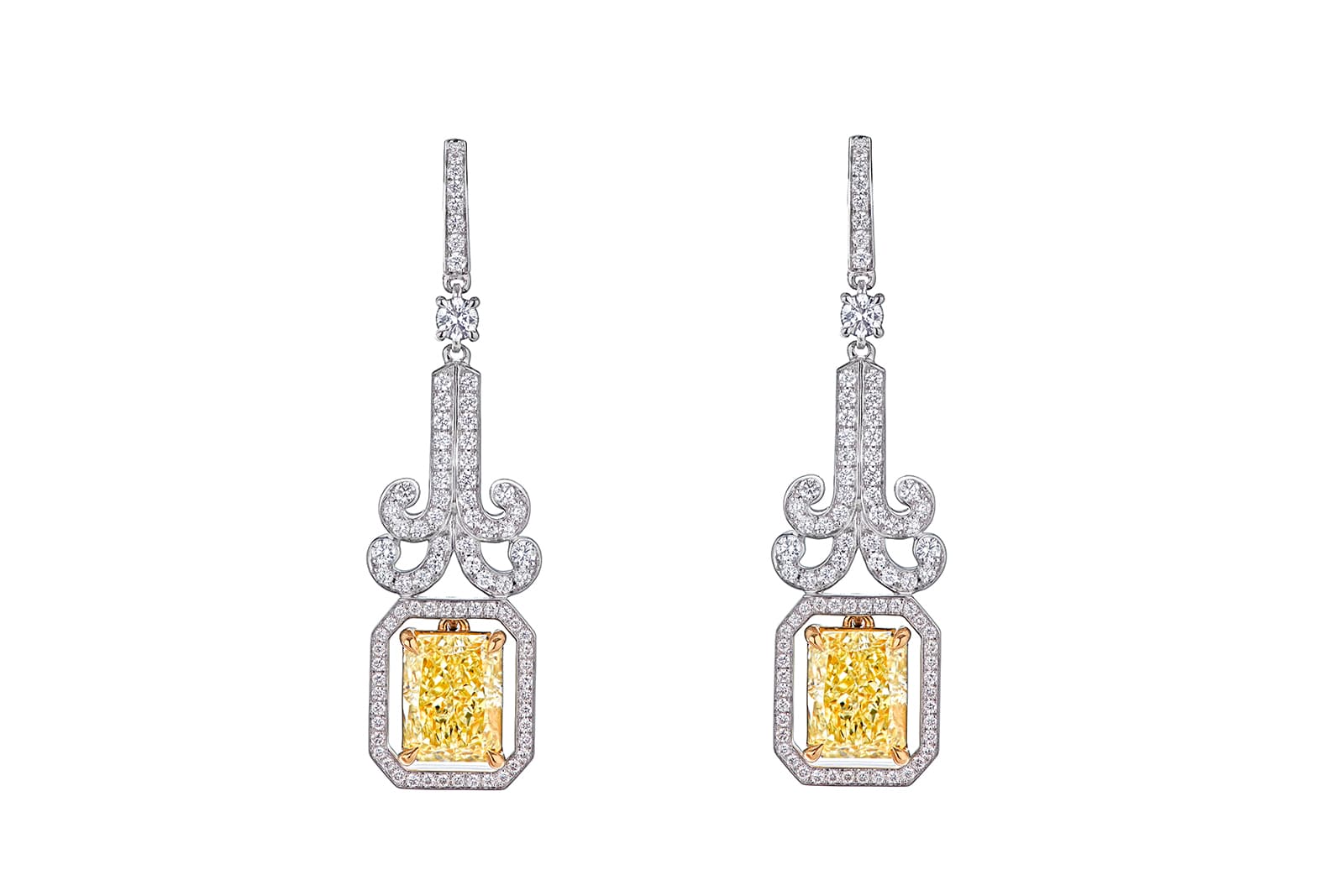  Garrard high jewellery earrings with yellow and colourless diamonds in white and rose gold