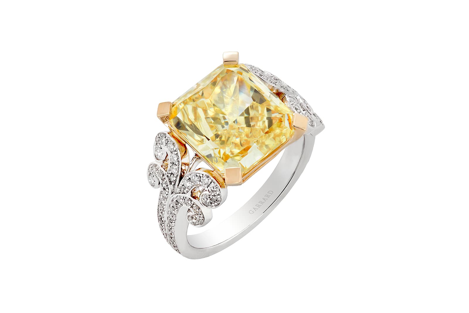  Garrard high jewellery ring with yellow and colourless diamonds in white and rose gold
