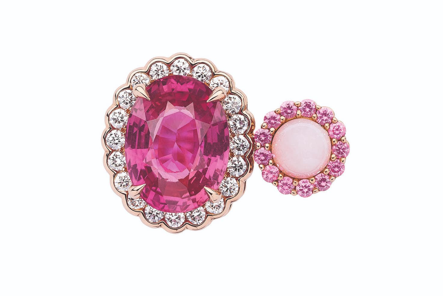  Dior et Moi collection ring with diamonds, pink sapphires, pink opal and pink lacquer in pink gold