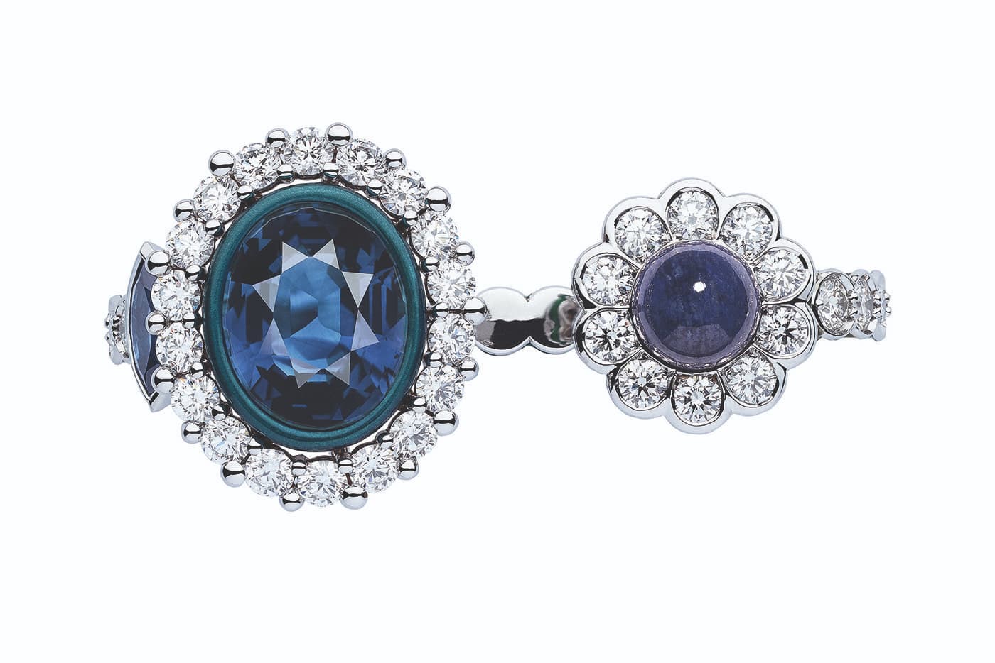  Dior et Moi collection open ring with diamonds, sapphires and lapis lazuli in white gold