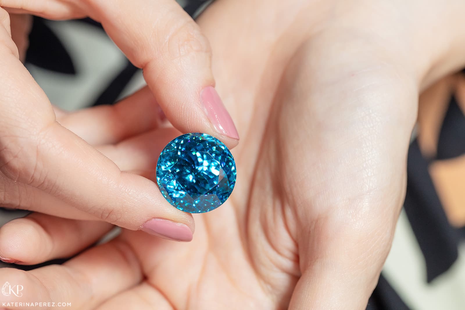 Blue zircon of 61 cts,  available at P&P Gems. Photo by Simon Martner