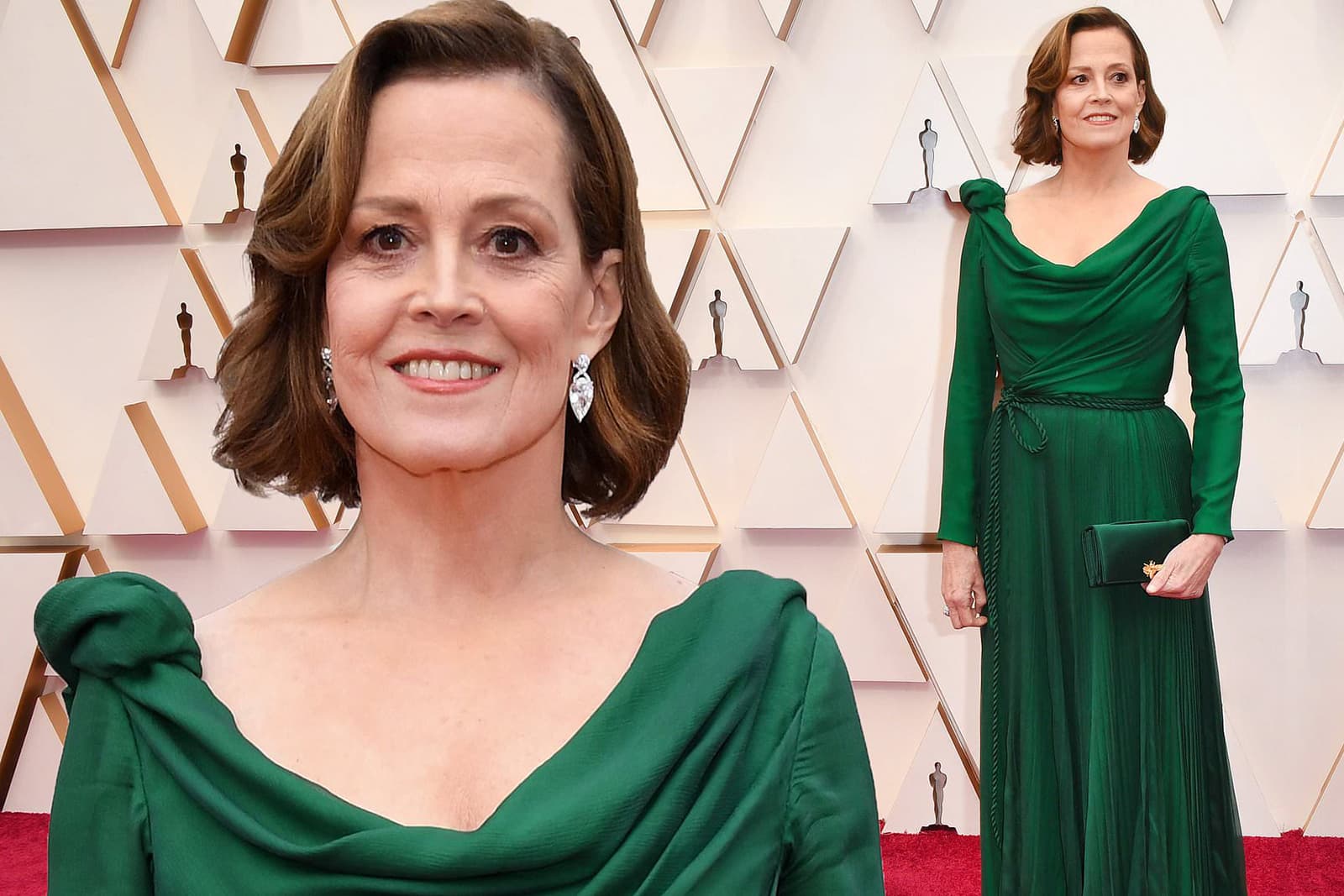  Sigourney Weaver wearing Kwiat Diamonds earrings with marquise cut diamonds totaling 24ct in white gold