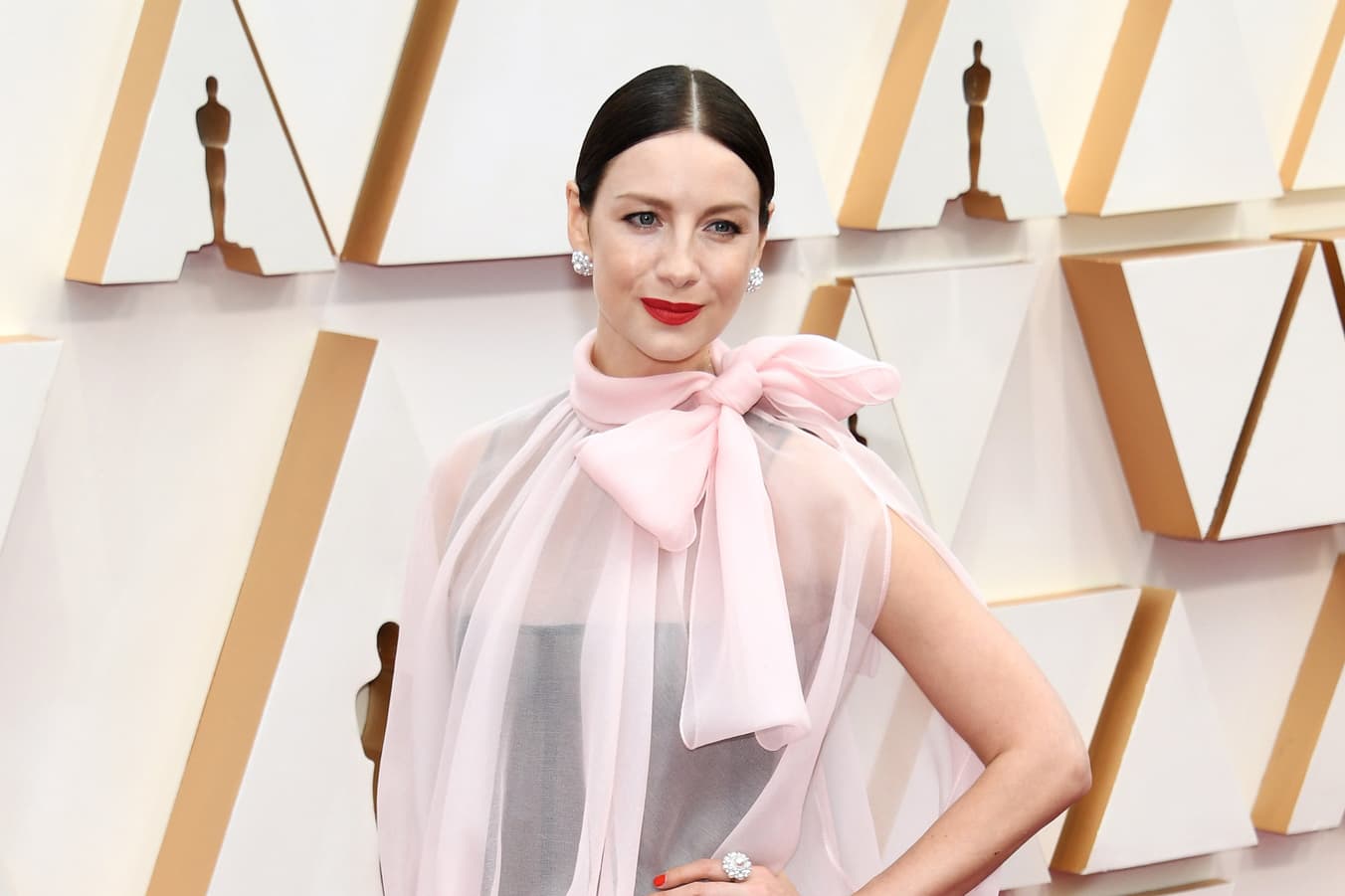  Catriona Balfe wearing Niwaka Fine Jewellery Pearl Collection earrings, Umeutage bracelet and Pearl Collection ring all with pearls and diamonds in white gold