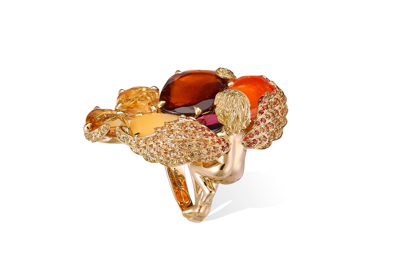  Lydia Courteille La Chambre d'Ambre collection Angel ring with 2.85ct of yellow and orange sapphires, garnets, citrines, chalcedony, and yellow opal in yellow gold 