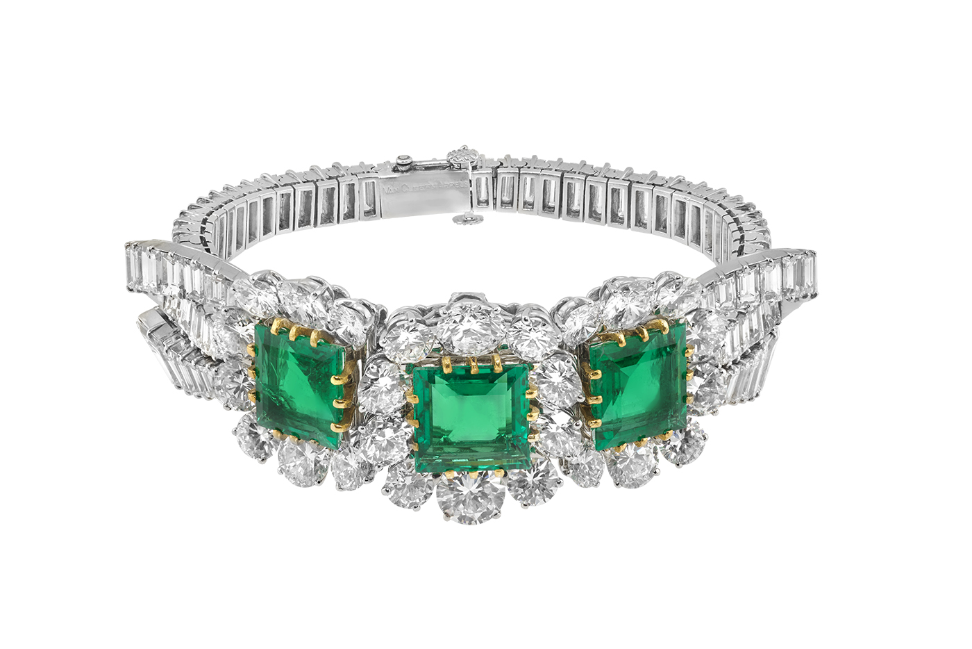  Van Cleef & Arpels Heritage collection bracelet with 13.20ct Colombian square cut emeralds and diamonds in platinum and white gold, from 1956 