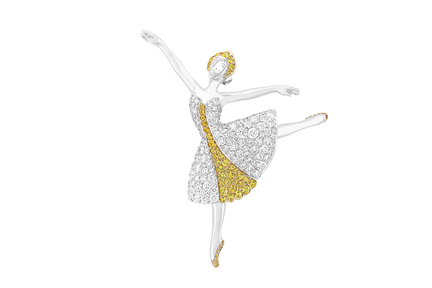  Van Cleef & Arpels Eugénia ballerina clip with yellow sapphires and diamonds in white and yellow gold