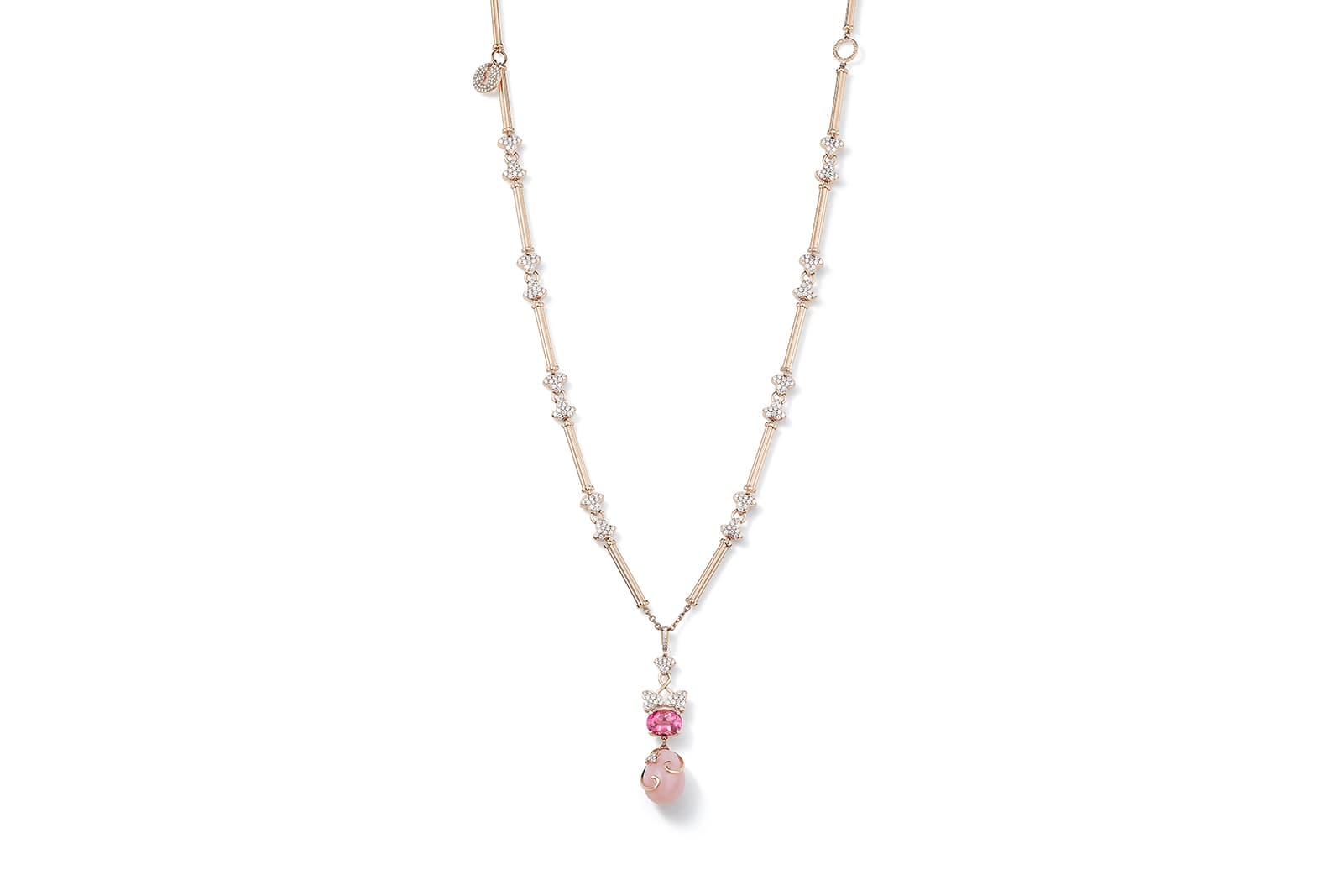  Boodles Secret Garden collection Column and Ivy necklace with pink opal, pink sapphire and diamonds in pink gold
