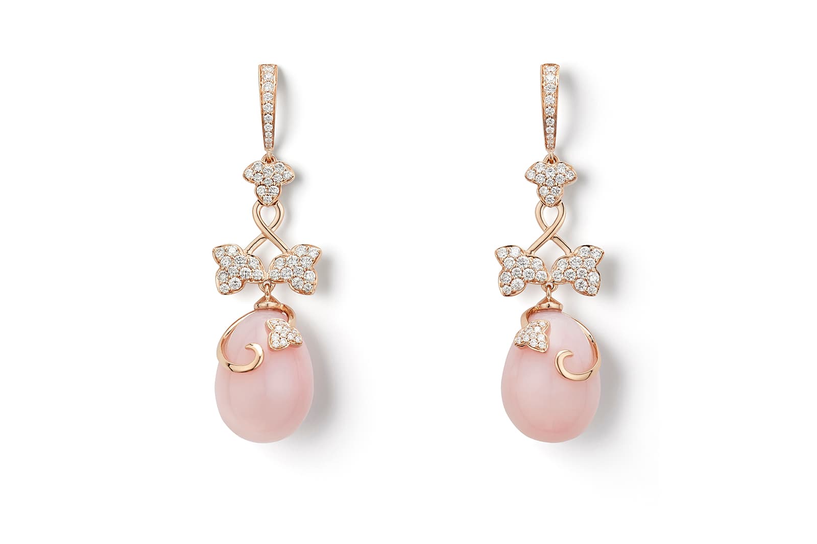  Boodles Secret Garden collection Column and Ivy earrings with pink opal and diamonds in pink gold