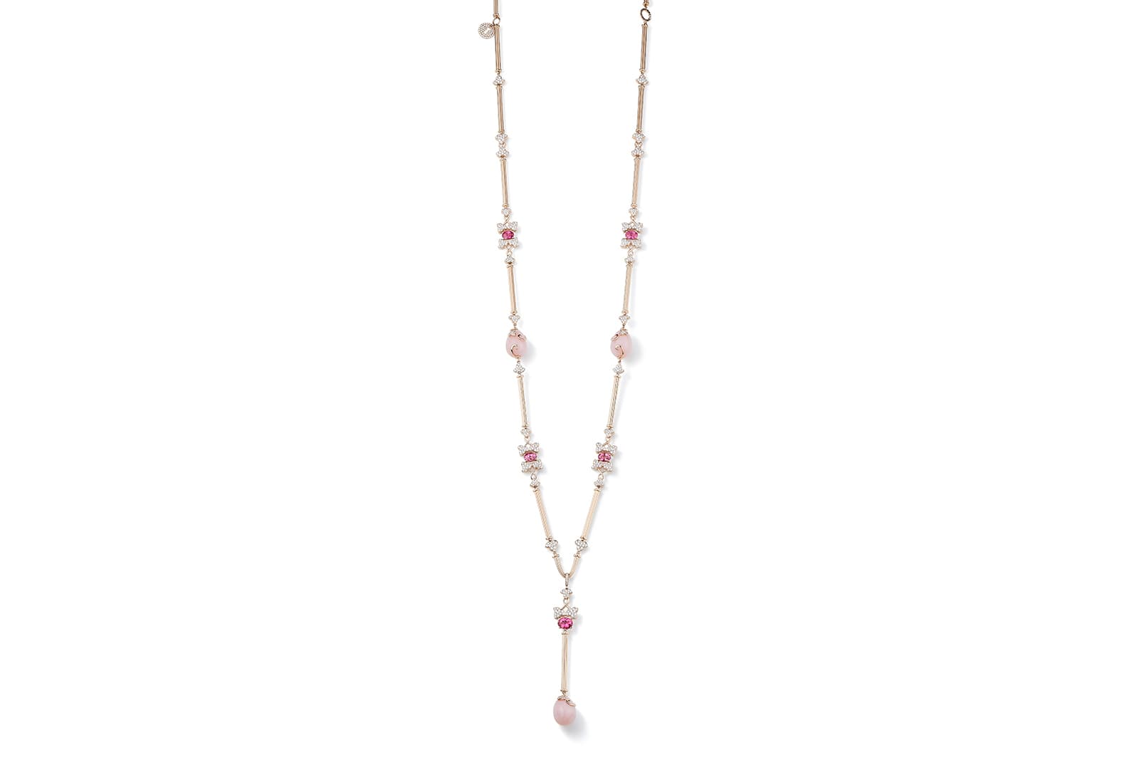  Boodles Secret Garden collection Column and Ivy necklace with pink opal, pink sapphires and diamonds in pink gold