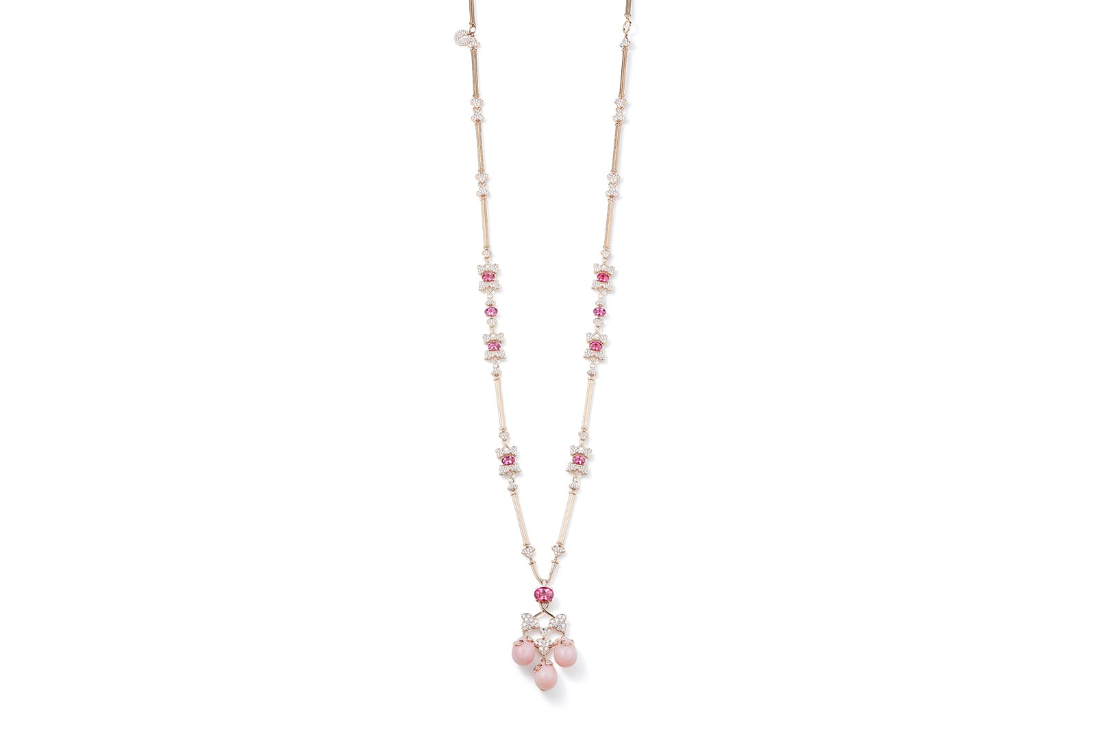  Boodles Secret Garden collection Column and Ivy necklace with pink opal, pink sapphires and diamonds in pink gold