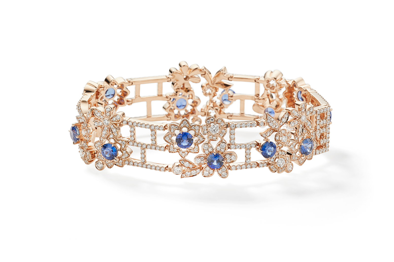  Boodles Secret Garden collection The Walled Garden bracelet with sapphires and diamonds in pink gold