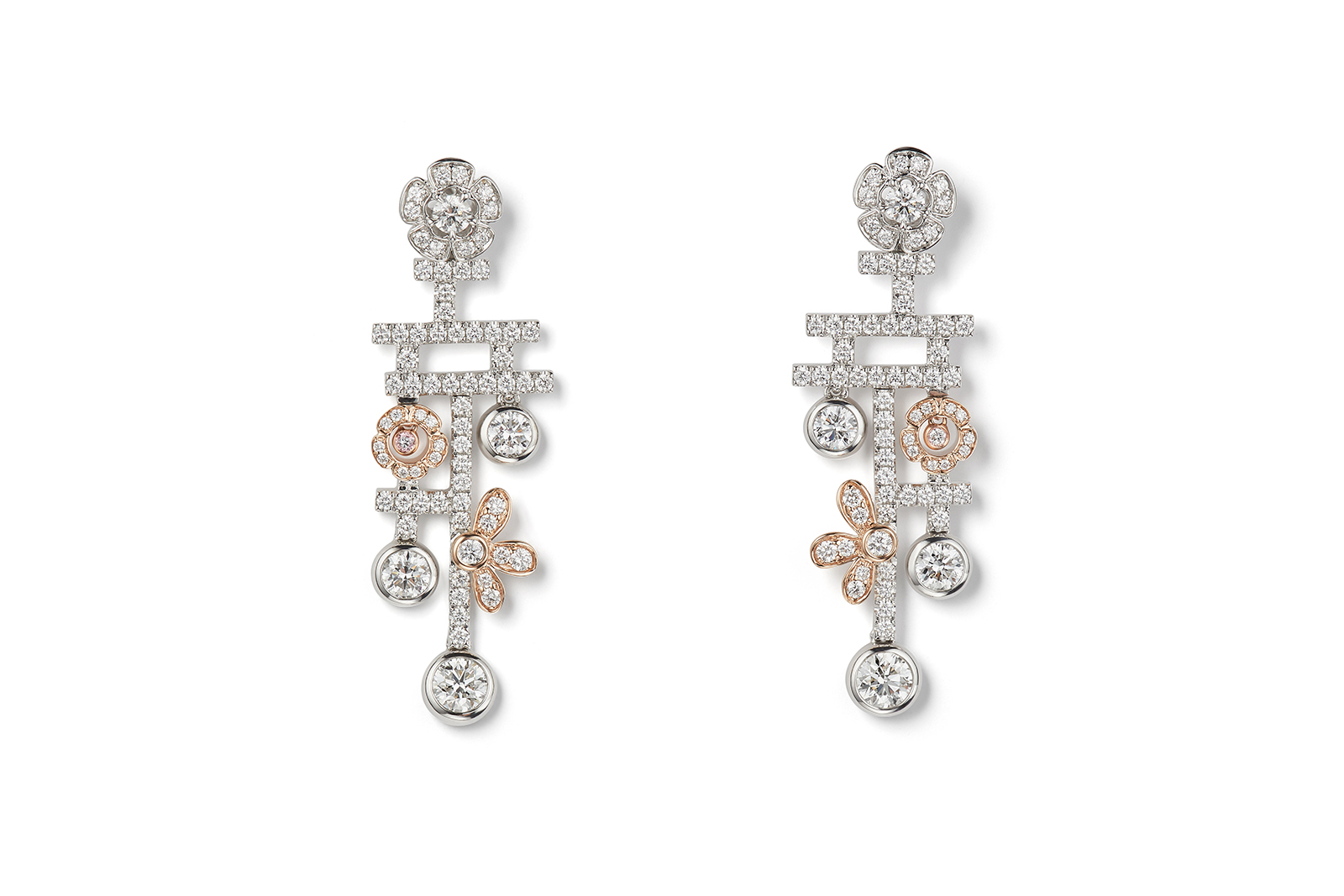  Boodles Secret Garden collection The Walled Garden earrings with diamonds in pink and white gold