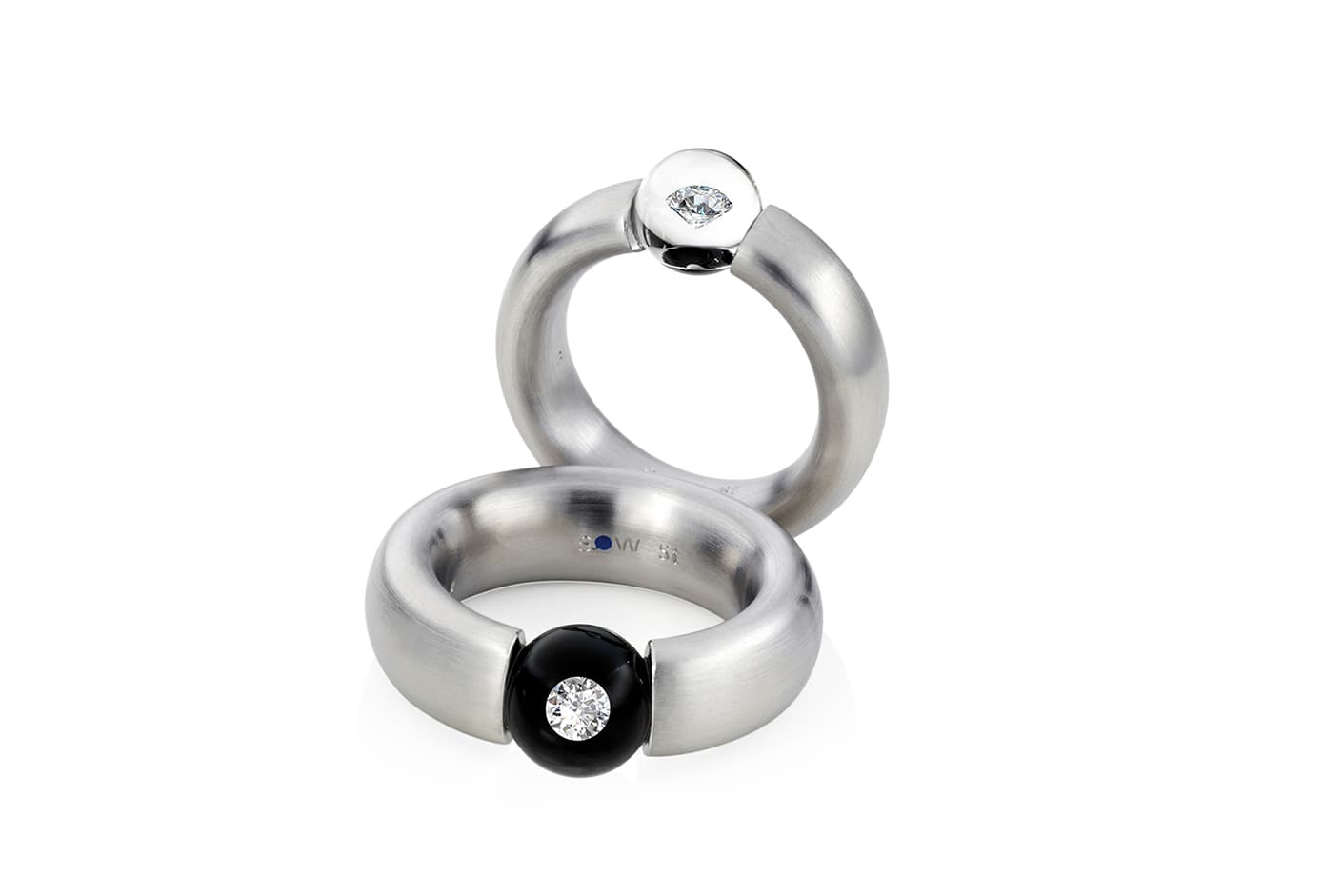  Schmukwerk rings with diamonds and glass in white gold