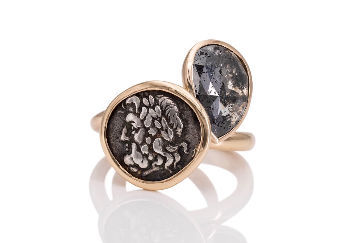  Twenty Ten rings with Ancient Greek coin and diamond in yellow gold