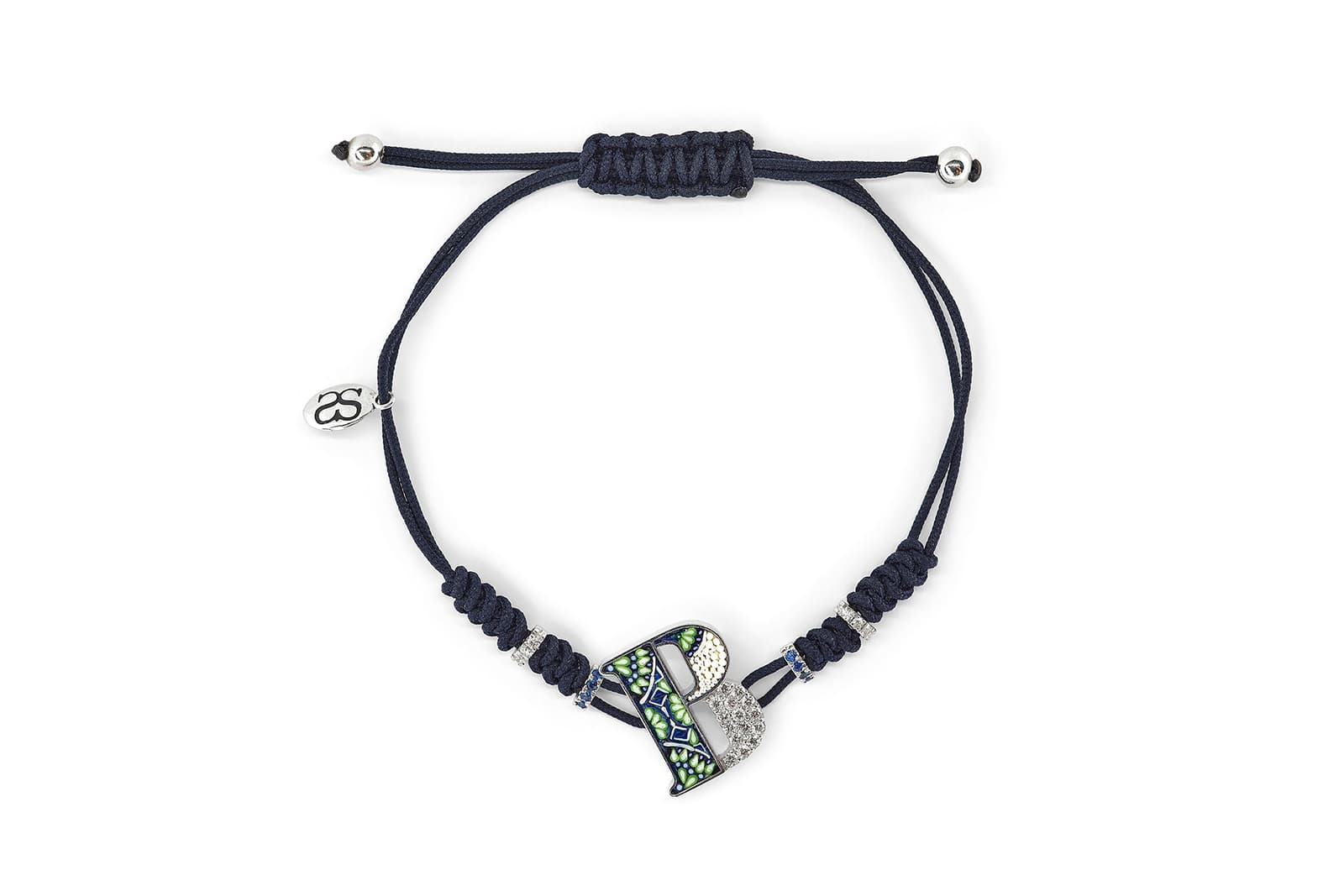 SICIS Alphabet bracelet with micromosaic, diamonds and sapphires in white gold