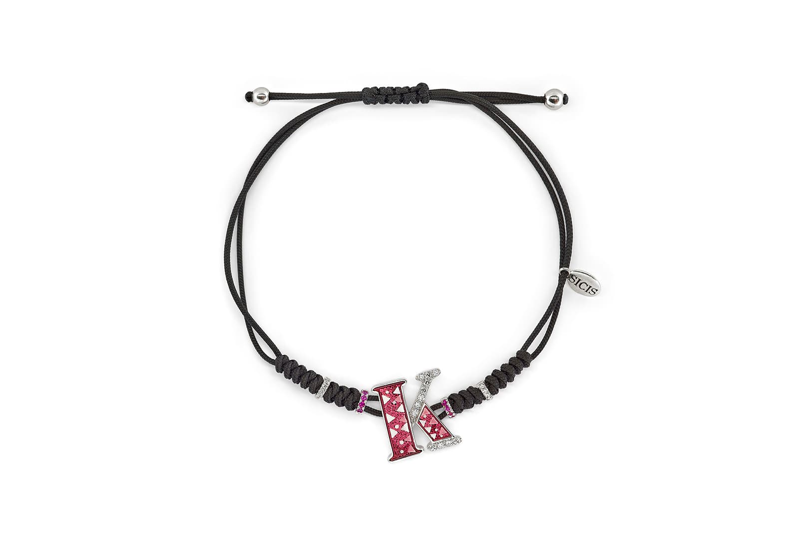  SICIS Alphabet bracelet with micromosaic, diamonds and sapphires in white gold