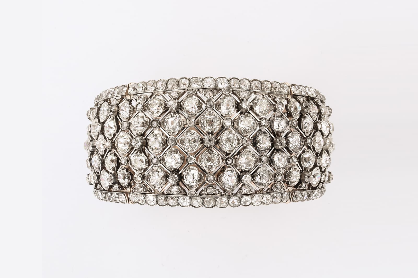  Offered by A la Vieille Russie, bangle with old mine diamonds in silver and yellow gold, circa 1880
