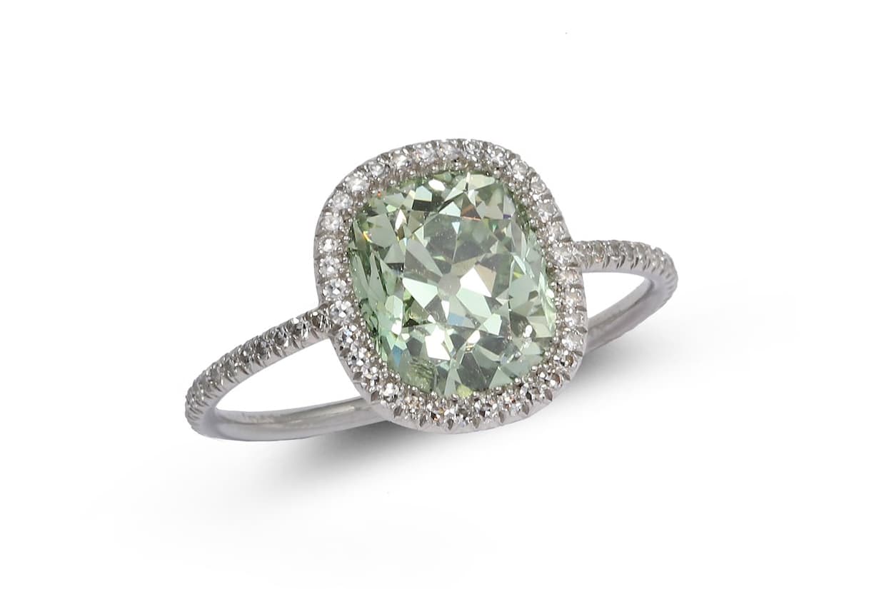  Offered by Symbolic & Chase, JAR ring with 2.49ct yellowish-green diamond, accented with colourless diamonds in platinum