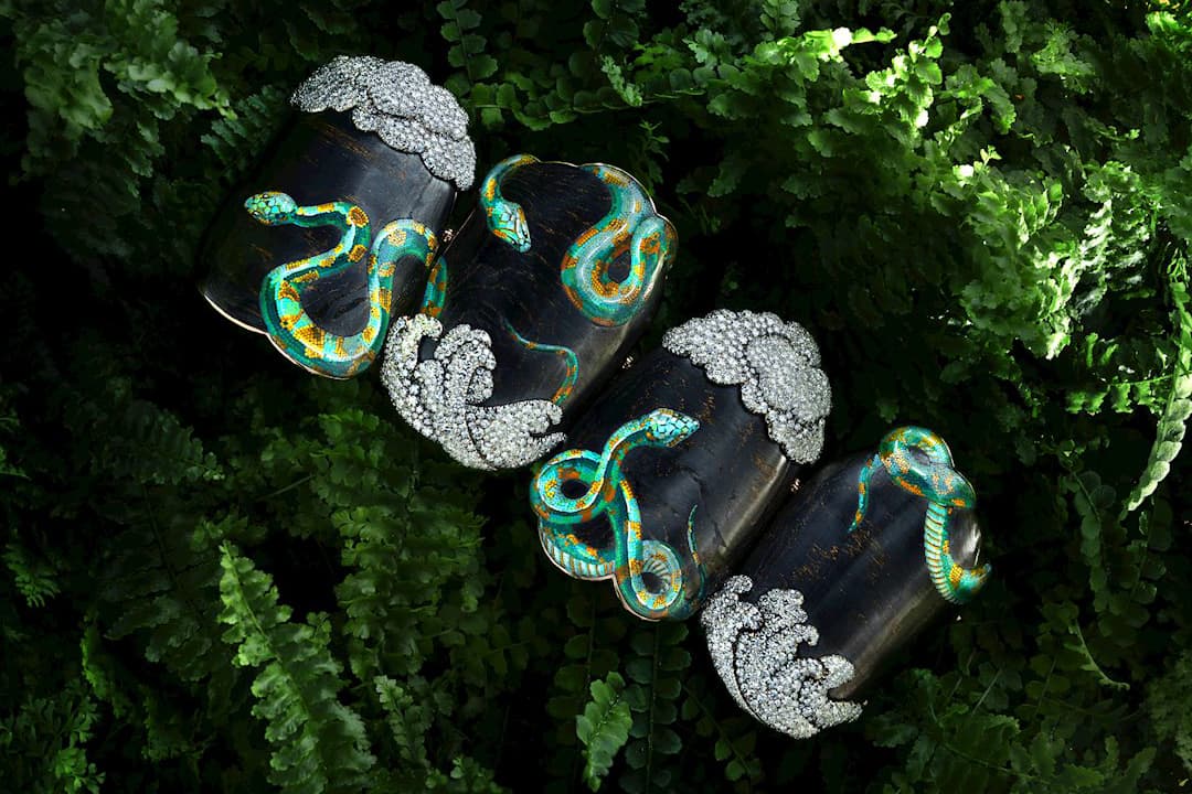  Offered by Symbolic & Chase, Vamgard bracelet with carbon fibre, micro mosaic and diamonds in bronze, white gold and silver