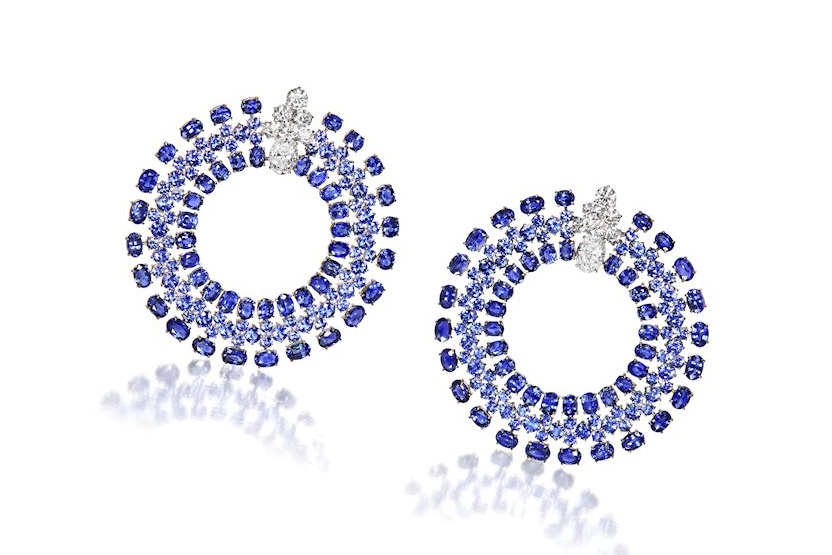  Offered by FD Gallery, Sabba earrings with sapphires and diamonds in platinum and gold