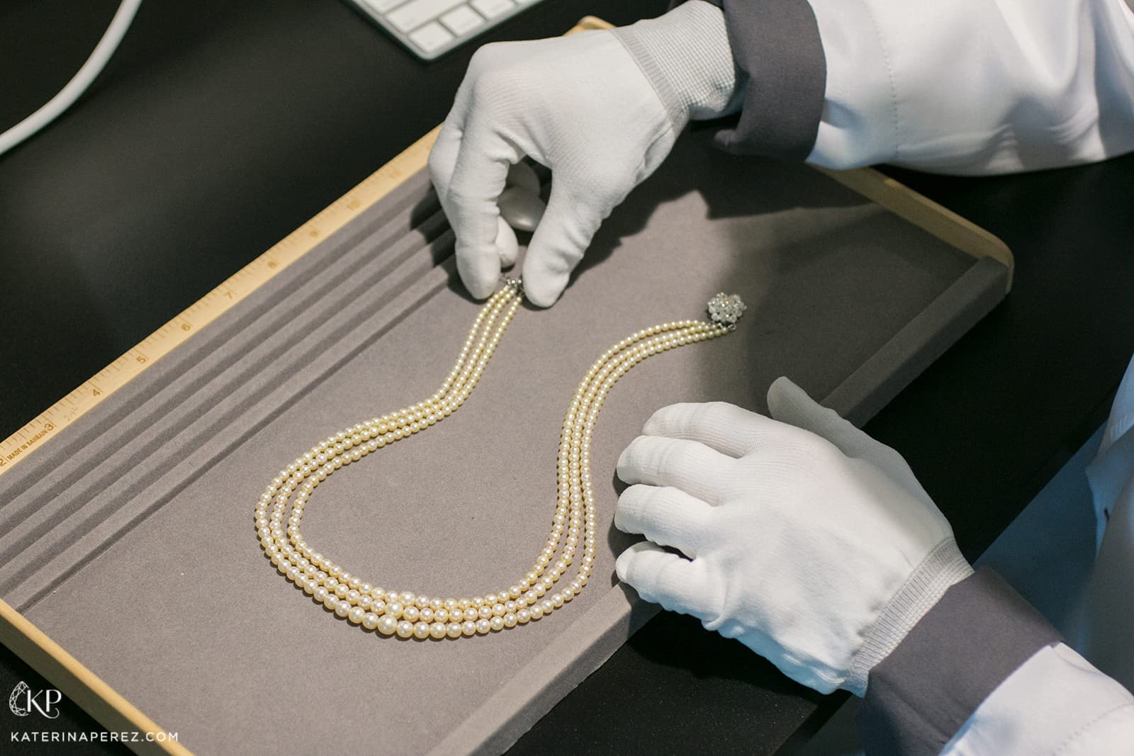 Saltwater pearl string ready to be tested at DANAT Institute