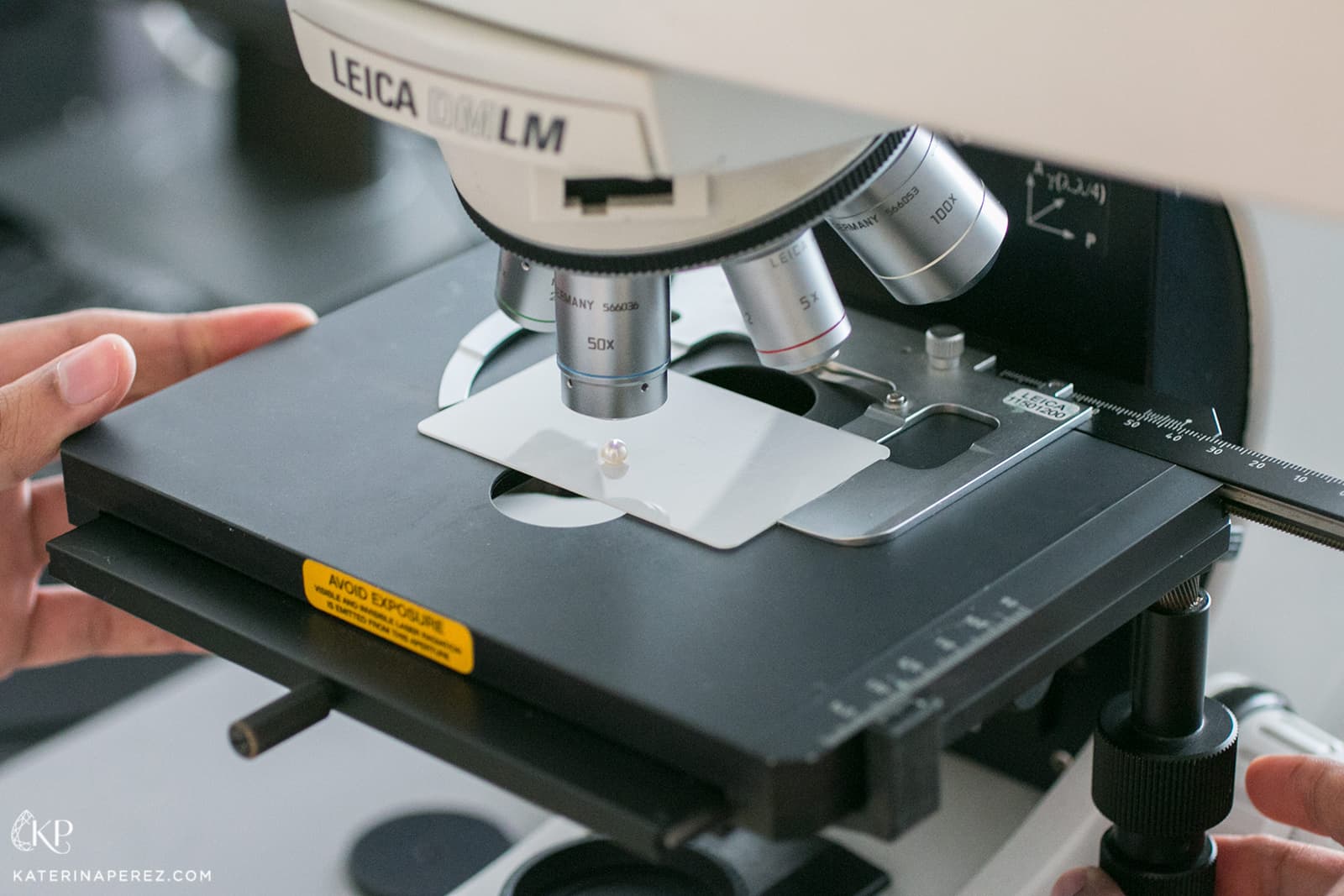  Looking at a saltwater pearl under a microscope at DANAT Institute