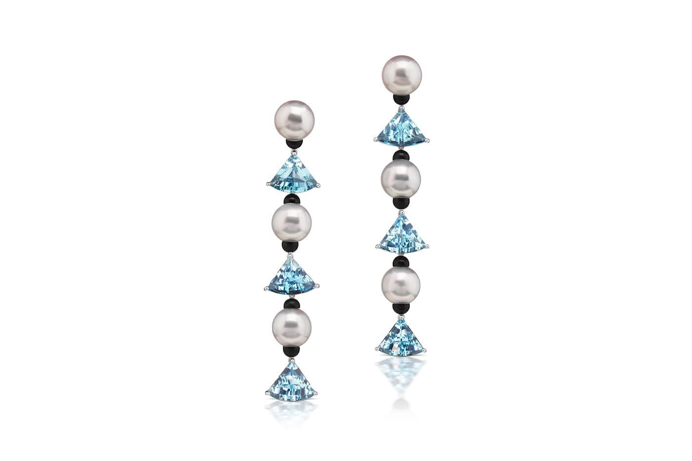  Assael earrings with aquamarine, black jade and Akoya pearls in white gold
