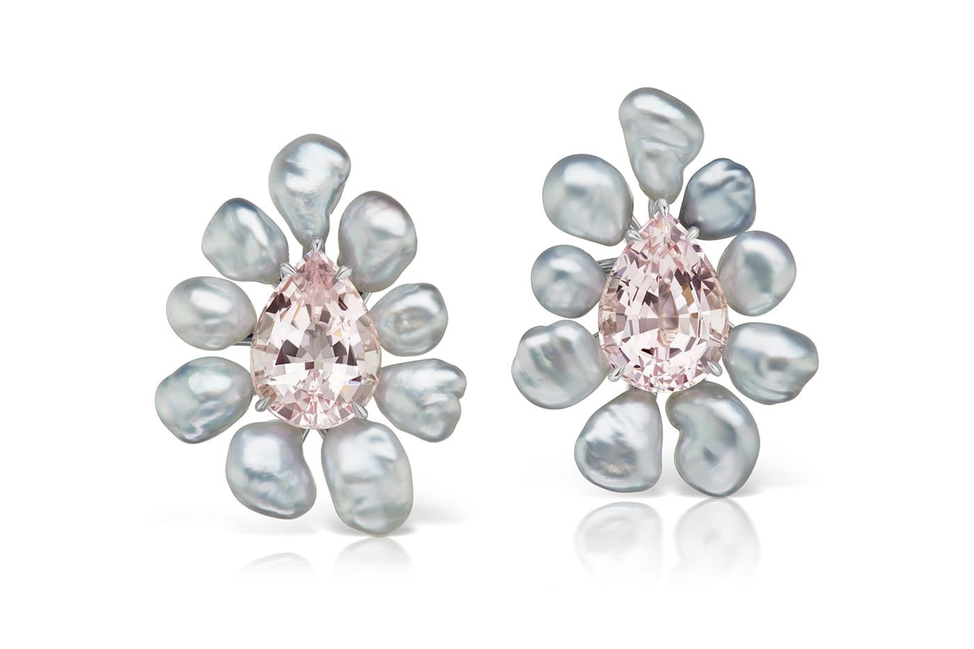  Assael earrings with keshi pearls and morganite in white gold